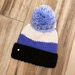 🆕 blue kate spade knit winter hat color block blue cap beanie pompom